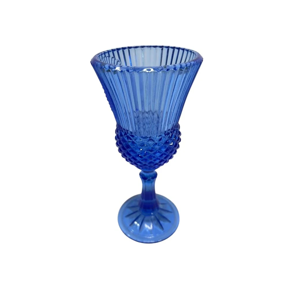 Vintage Glass Cape Cod Cobalt Blue Cameo Portrait Goblet 7.5